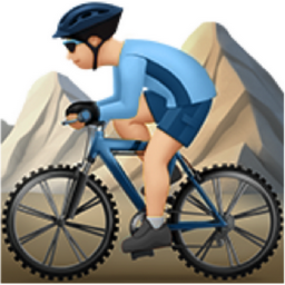man mountain biking: light skin tone emoji