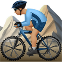 man mountain biking: medium-light skin tone emoji