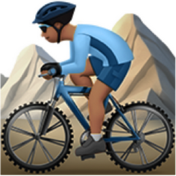 man mountain biking: medium skin tone emoji