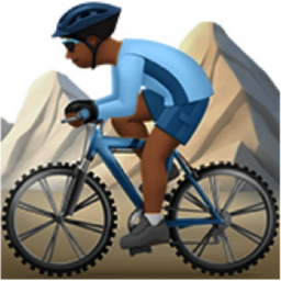 man mountain biking: medium-dark skin tone emoji