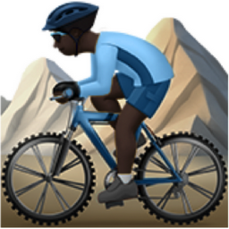 man mountain biking: dark skin tone emoji