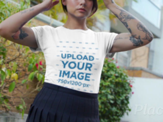 T-Shirt Video Featuring a Tattooed Woman Walking Down the Street 3119v