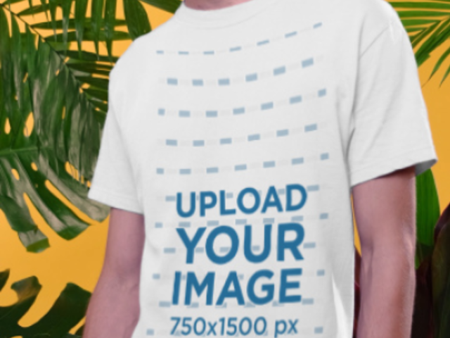 T-Shirt Video of a Man Posing by Some Palm Leaves 3736v
