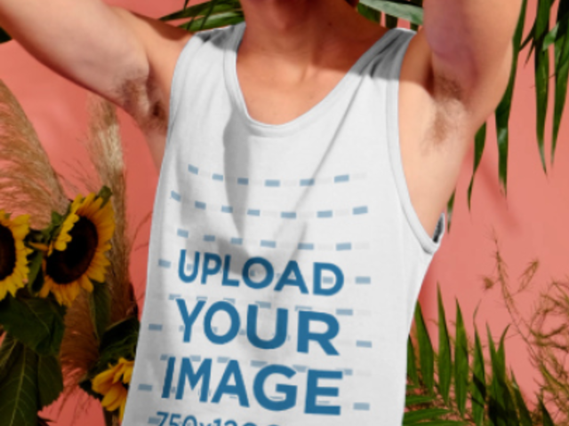 Tank Top Video Featuring a Young Man Surrounded by Tropical Plants and Sunflowers 3739v