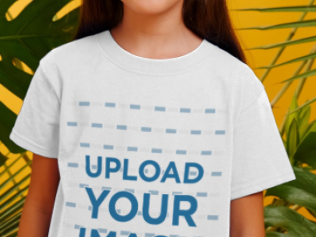 Round-Neck Tee Video of a Little Girl Surrounded by Tropical Leaves 3954v