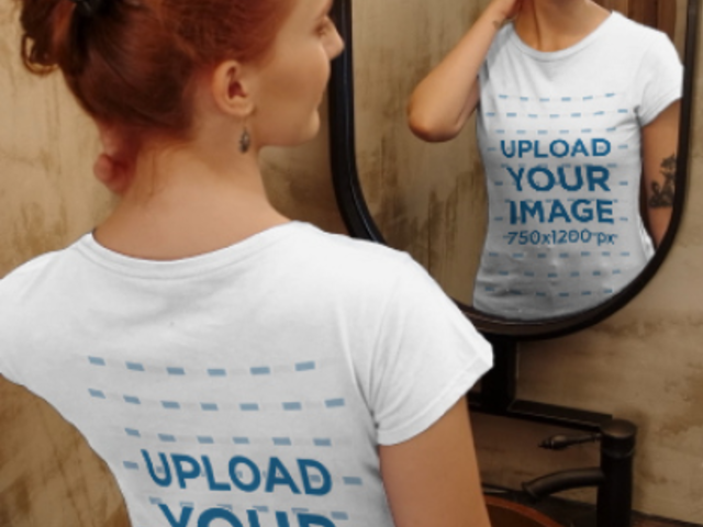 T-Shirt Video of a Woman Looking at Herself in a Mirror 4042v