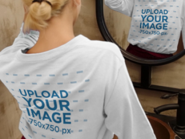 Long Sleeve Tee Video of a Woman Posing in Front of a Mirror 4046v