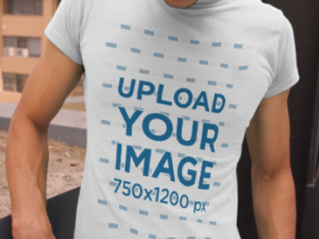Round-Neck Tee Video of a Man Posing at a Pedestrian Bridge 3579v