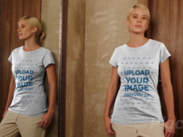 Video of a Woman Posing in Front of a Mirror with a Round-Neck T-Shirt 4043v
