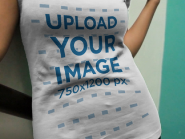 T-Shirt Video Featuring a Serious Woman Posing on a Staircase 3702v