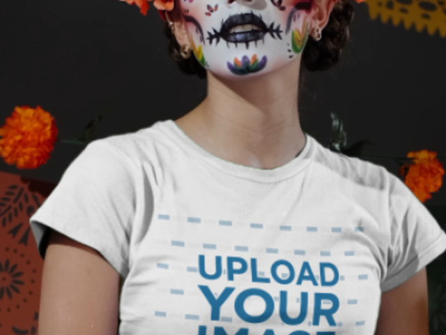 T-Shirt Video of a Woman Wearing Catrina Makeup for a Day of the Dead Festivity 4140v