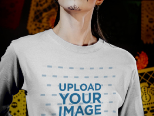 3/4 Sleeve Tee Video of a Woman in a Catrina Costume 4144v