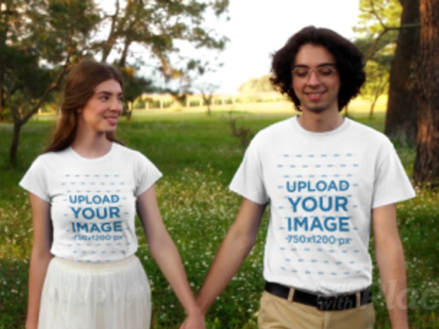 T-Shirt Video of a Couple Holding Hands in the Countryside 4432v