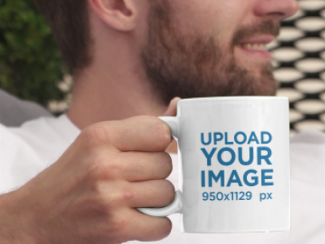 11 oz Mug Video of a Happy Man Using His Phone While Having a Coffee 4429v