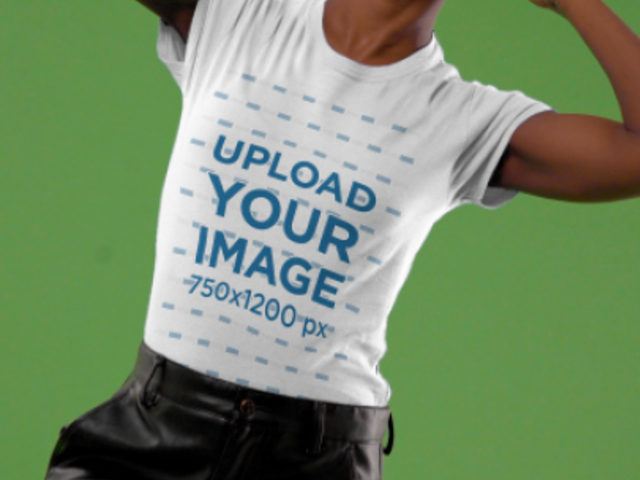 T-Shirt Video of a Woman Wearing Bold Makeup and Leather Pants 4543v