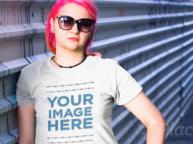 Edgy Girl Wearing a Round Neck Tee Video and Sunglasses on the Street a12639