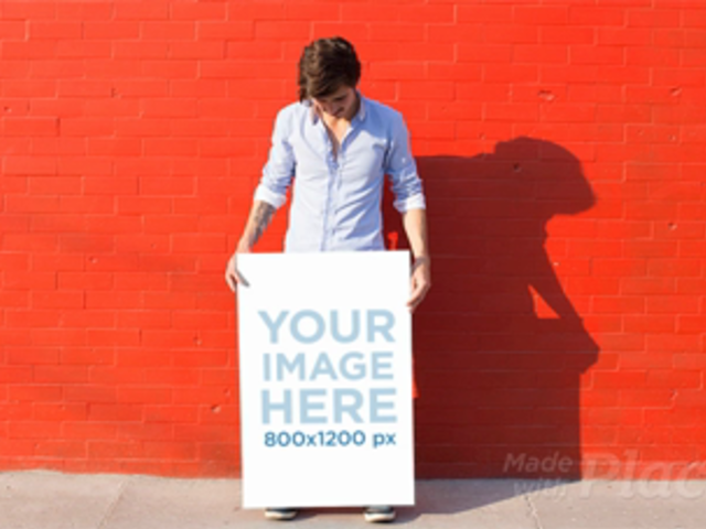 Man Being Funny Holding a Poster Against a Red Wall in Stop Motion a13658