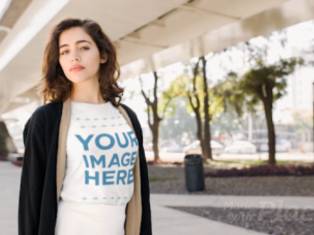 Beautiful Young Girl Wearing a Tshirt Cinemagraph Mockup Under a Bridge a13594