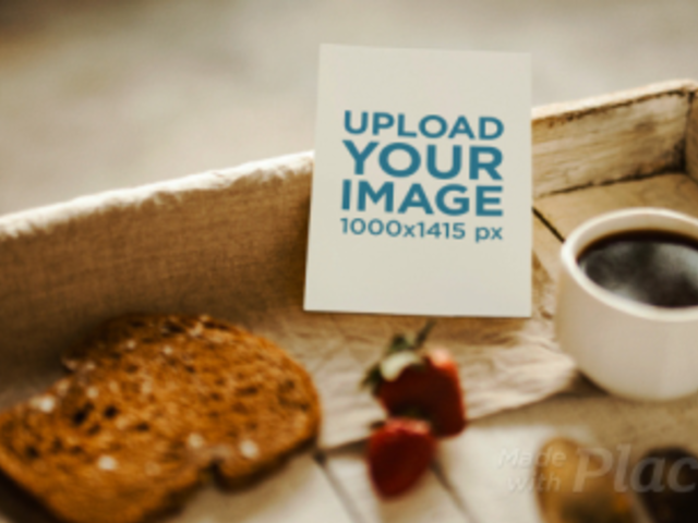 Small Flyer Stop Motion Lying on a Breakfast Table while Food and a Coffee Cup are Moving a13721