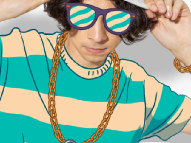 Bucket Hat Video of a Man Wearing Animated Cartoon Sunglasses and a Golden Chain 5134v
