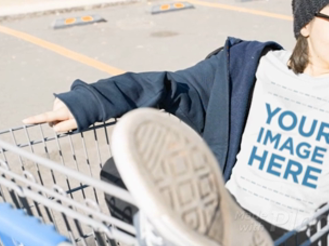 Girl on Shopping Cart Wearing a T-Shirt Video a13584