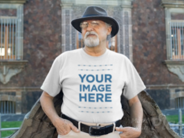 Senior Man Wearing a Hat and a Round Neck Tee Video Talking to Someone a12784