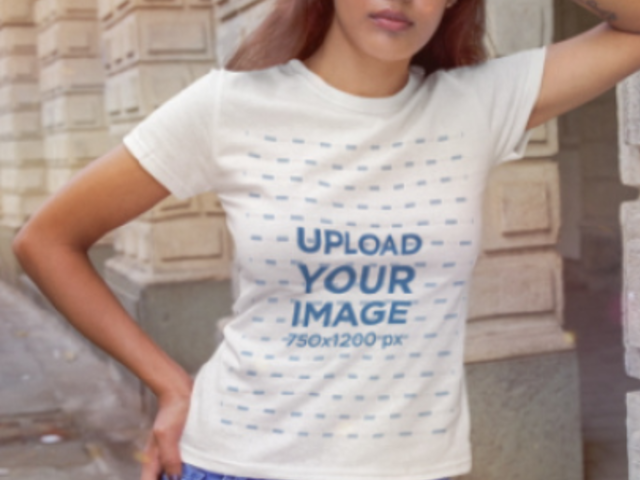 T-Shirt Video Featuring a Serious Woman Posing in the Street 5578v