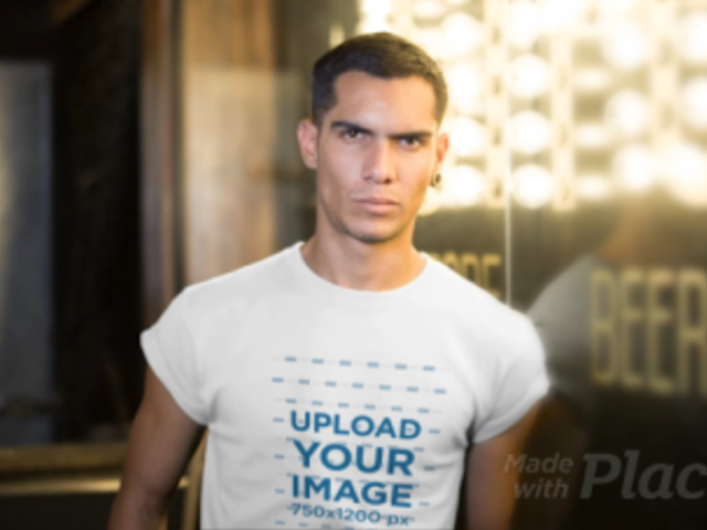 Handsome Young Guy Wearing a Round Neck Tshirt Video at Night a13495