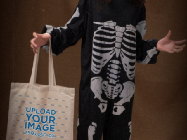 Halloween-Themed Video Featuring a Girl With a Creepy Custom Carrying a Tote Bag  5874v