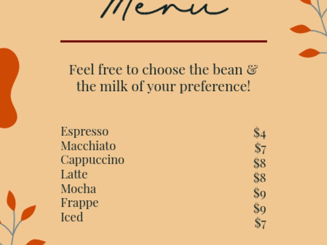 Placeit Coffee Shop Menu Maker Featuring a Price List