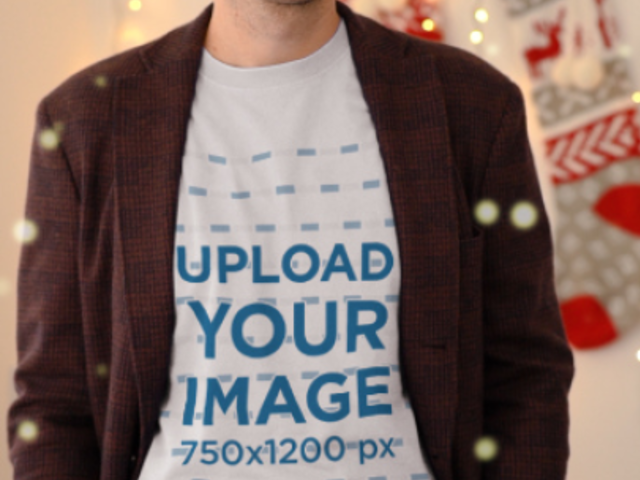 T-Shirt Video Featuring a Smiling Man Posing in a Christmas-Themed Setting 6031v