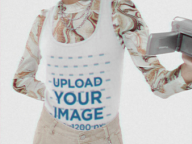 Tank Top Video Featuring a Woman With a Y2K Look Holding an Old Camera 6312v