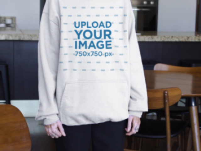 Pullover Hoodie Video Featuring a Woman Posing by a Kitchen 6587v
