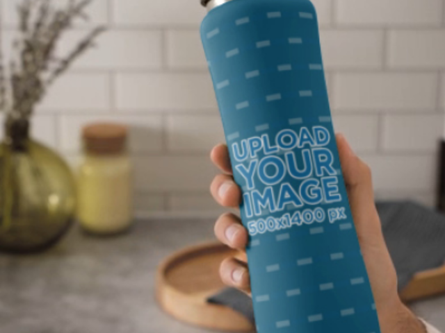 Aluminum Bottle Video Featuring a Person Holding a Reusable Cup and a Glass Pump Bottle 6758v