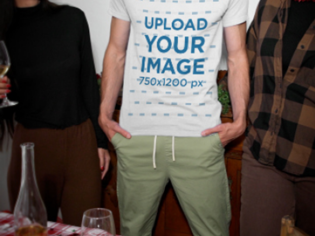 Gildan T-Shirt Video of a Cheerful Man With Reindeer Ears Celebrating Christmas With Friends 7312v