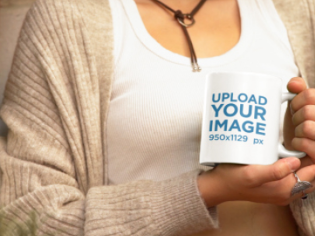 Coffee Mug Video Featuring a Woman Wearing a Boho-Styled Outfit 7714v