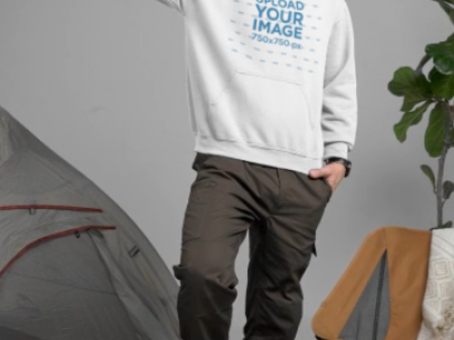 Gildan Hoodie Video Featuring a Smiling Bearded Man in a Camping Site Setting 8317v