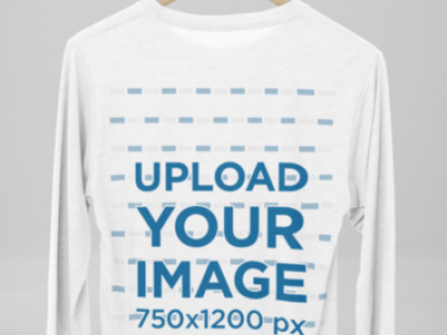 Back-View Bella Canvas Long-Sleeve Tee Video Featuring a Wooden Hanger 8297v