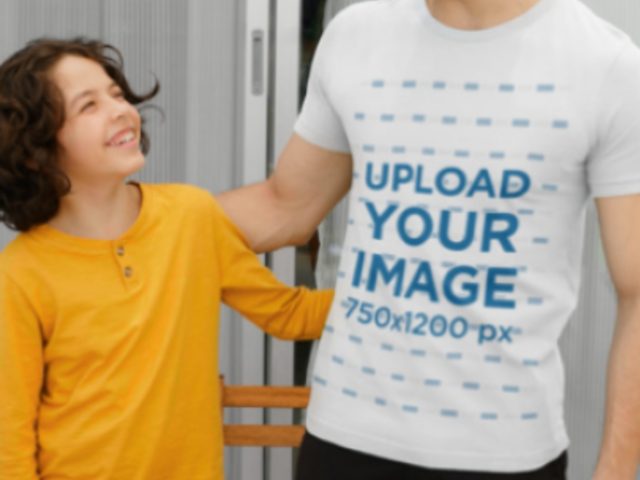 Bella Canvas T-Shirt Video of a Smiling Man Posing With His Son 8764v
