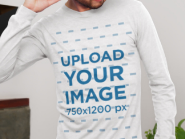 Bella Canvas Long Sleeve T-Shirt Video of a Man Wearing Headphones 8903v