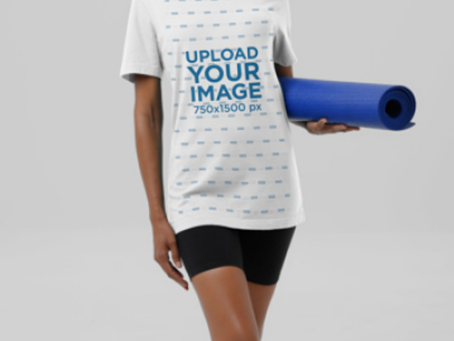 Bella Canvas T-Shirt Video of a Smiling Woman Getting Ready for a Yoga Session 8915v