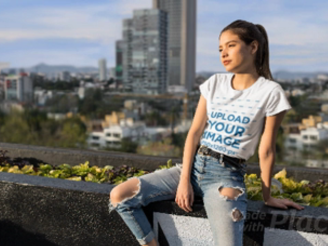 Parallax Video Featuring a Girl Wearing a T-Shirt on a Rooftop 25425