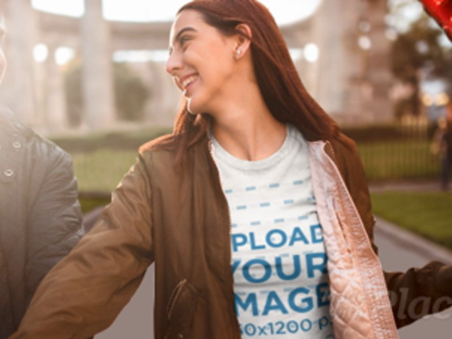 Valentine's Parallax Video Mockup of a Girl Wearing a T-Shirt While Holding a Heart Balloon 25596