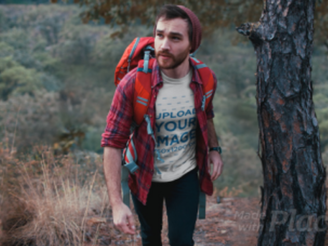 T-Shirt Video Mockup of a Relaxed Hiker with Parallax Effect 26065