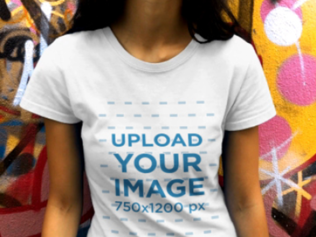 T-Shirt Video of a Dark-Haired Woman Featuring a Grafitti Wall 23260