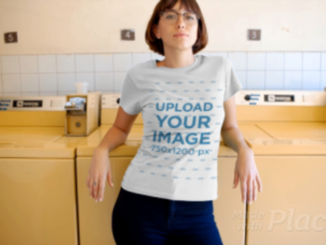 T-Shirt Video of a Woman Posing at a Laundry 12966