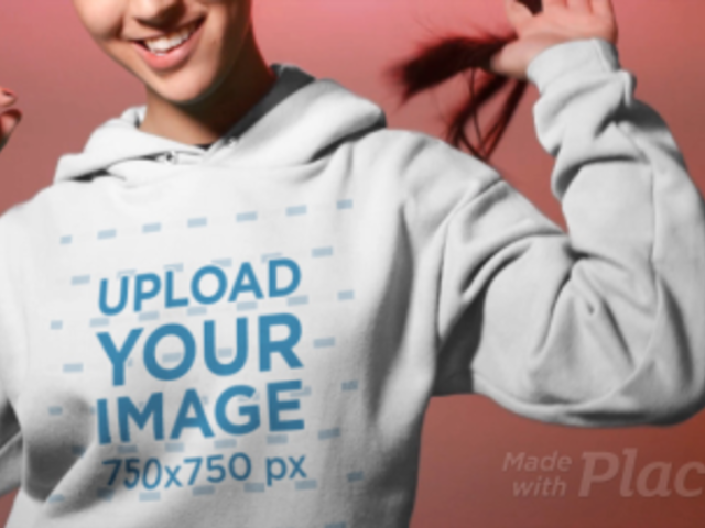 Mockup of a Cheerful Woman Wearing a Pullover Hoodie 13259
