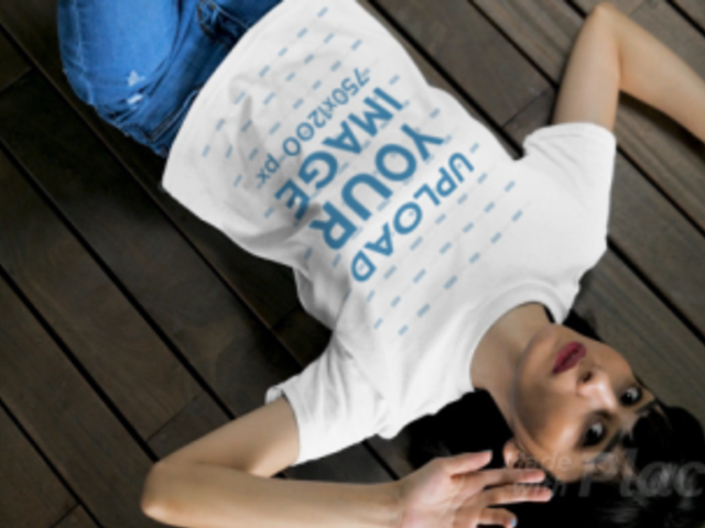 T-Shirt Video of a Woman Lying on a Wooden Floor 28917