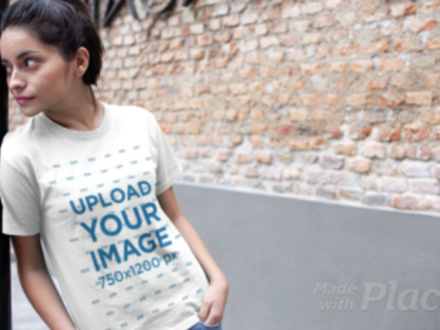 T-Shirt Video of a Woman Leaning Against a Lamp Post 13006