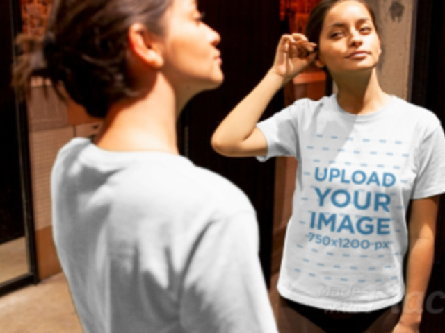 T-Shirt Video of a Woman Looking in the Mirror 13071